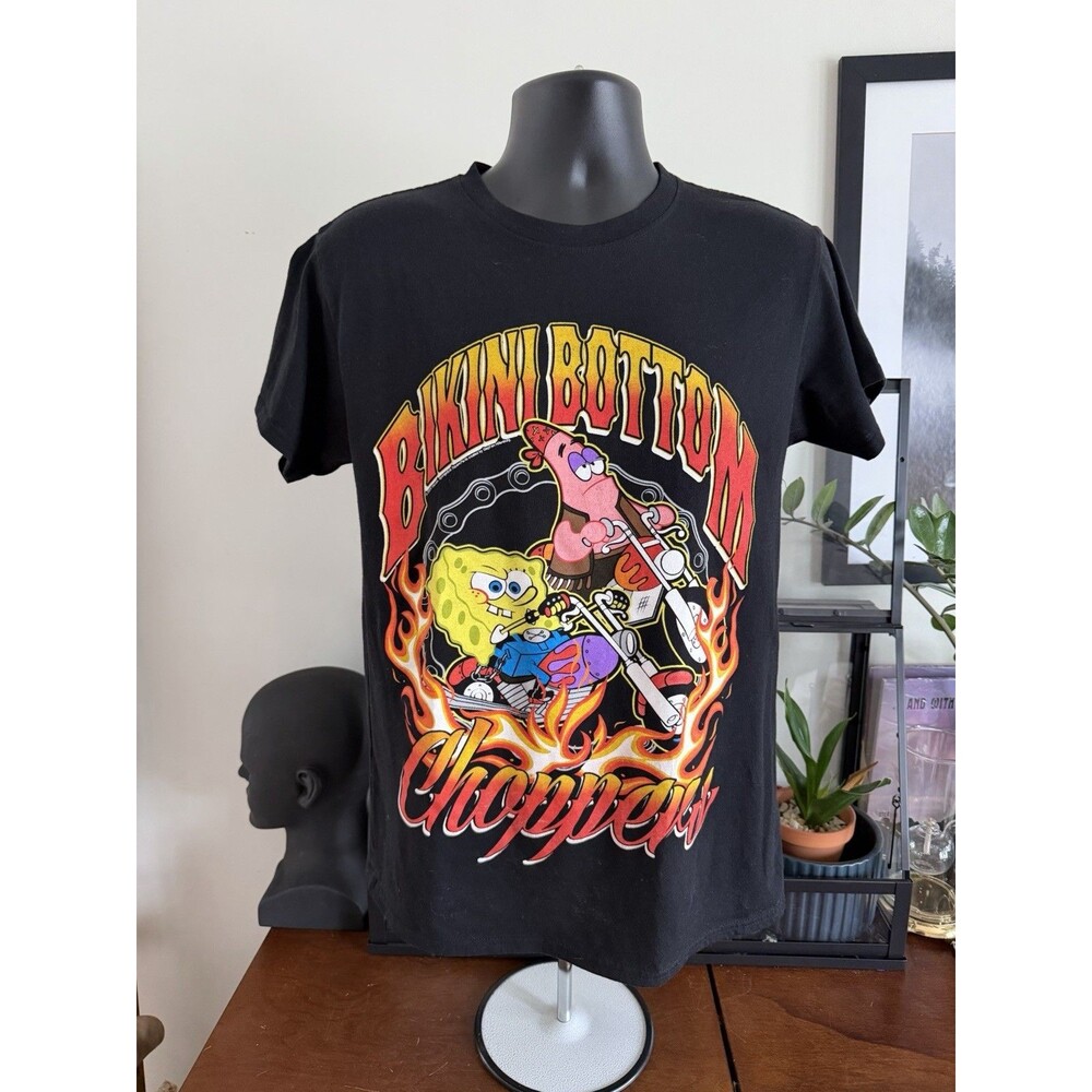 Men's SPONGEBOB Bikini Bottom Choppers Harley Biker Motorcycle T-Shirt Black: M